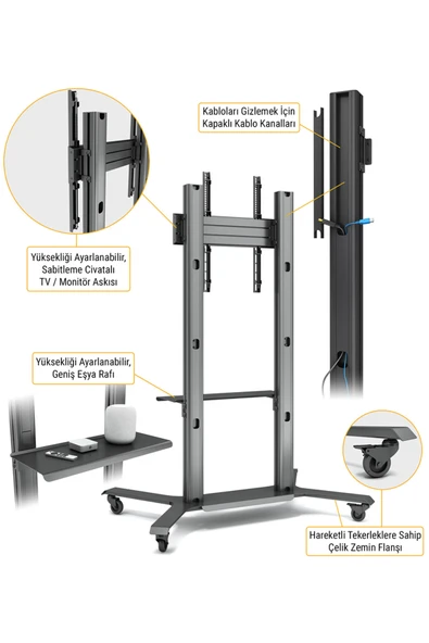 Cletech Raflı LCD TV / Monitör / Akıllı Tahta Ekranı Sehpası 55'' - 86'' - 6