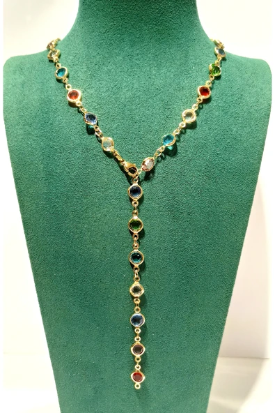 Monalisa Home  Lüks Figürlü Gösterişli Renkli Taşlı Y Kolye ürün görseli 1