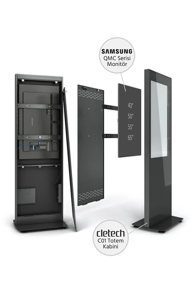 Cletech C01 65" Totem Kabini + Samsung QM65C 65" Signage Monitör - 3