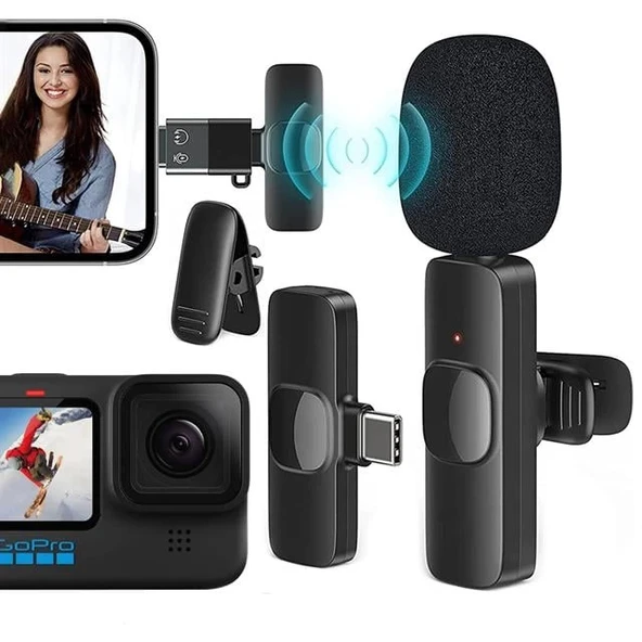 MagicVoice K8 Kablosuz TYPE-C Vlogger Yaka Mikrofonu (Android-GOPro-Osmo Action-Iphone-Ipad)