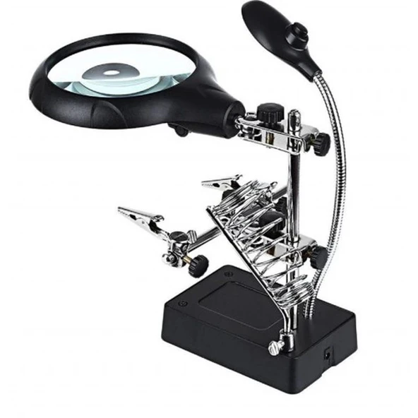 pilelistore Masa Üstü Mandallı 2.5X90 Mm 7.5X34 Mm Mercekli Adaptörlu Işıklı Büyüteç