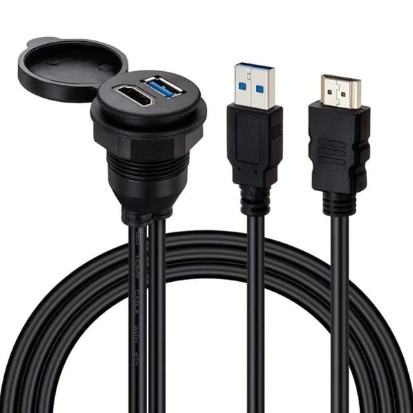 Powermaster PM-12428 USB 3.0 + HDMI 2 Metre Uzatma Kablolu Araç Kontrol Paneli (Gömme Montaj) ürün görseli