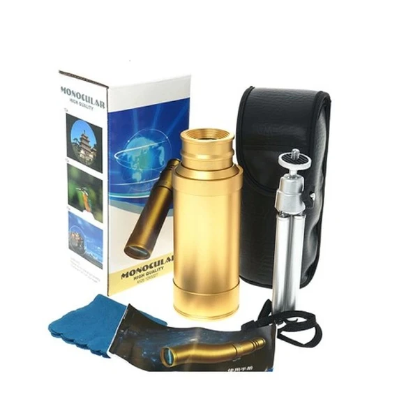 pilelistore 50X50 Panda Metal Gövde Tek Gözle Büyük Mercek Korsan Dürbün Gold