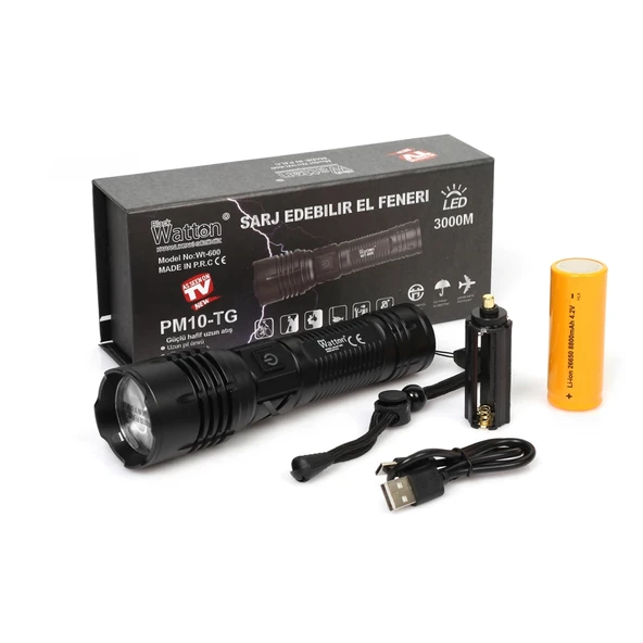 pilelistore 3000 Lümen  Güçlü EL Feneri Wt-600