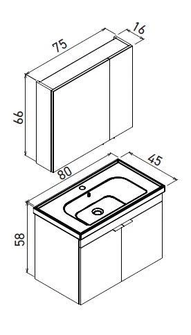 Orka Desna 80 cm Çöl Beji Banyo Dolabı Takımı ve Boy Dolabı - Resim 3