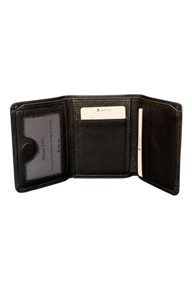 Siyah Mıknatıslı Üçe Katlanır Model Hakiki Deri Spor Erkek Cüzdan - 3018-Siyah - Resim 4