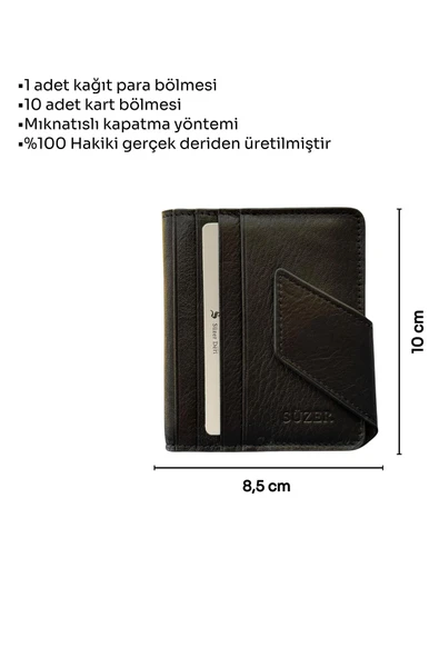 Siyah Hakiki Deri İkiye Katlanır Patlı ve Mıknatıslı Model Kredi Kartlık - 3041-Siyah - Resim 5