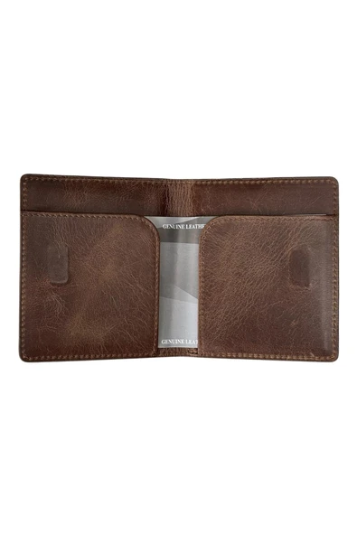 Crazy Kahve Hakiki Deri İkiye Katlanır Model Mıknatıslı İnce Kredi Kartlık - 3042-Kahve - Resim 3