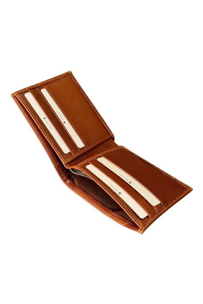 Taba Hakiki Deri Çıkarılabilir Kartlıklı Yatay Klasik Erkek Cüzdan - 3003-Taba - Resim 4