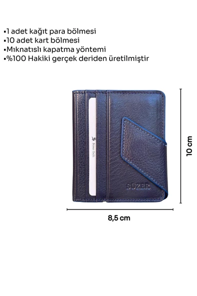 Lacivert Hakiki Deri İkiye Katlanır Patlı ve Mıknatıslı Model Kredi Kartlık - 3041-Lacivert - Resim 5