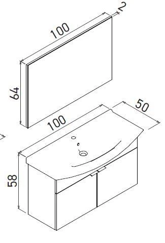 Orka Purus 100 cm Mat Antrasit Düz Aynalı Banyo Dolabı Takımı (Asma) - Resim 2