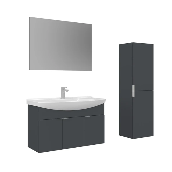Orka Purus 100 cm Mat Antrasit Düz Aynalı Banyo Dolabı Takımı ve Boy Dolabı (Asma) ürün görseli