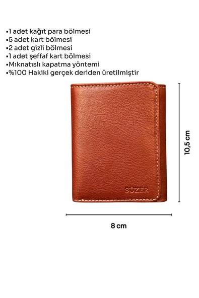 Taba Mıknatıslı Üçe Katlanır Model Hakiki Deri Spor Erkek Cüzdan - 3018-Taba - Resim 6