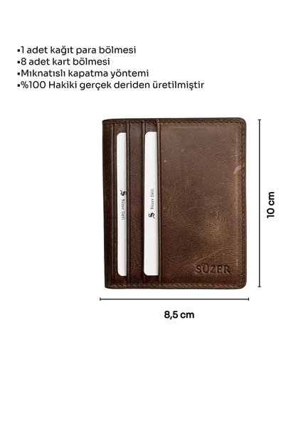 Crazy Kahve Hakiki Deri İkiye Katlanır Model Mıknatıslı İnce Kredi Kartlık - 3042-Kahve - Resim 5
