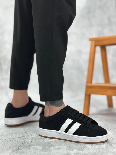 BA0235 BOA İki Çizgili Siyah Süet Erkek Günlük Ayakkabı - 3