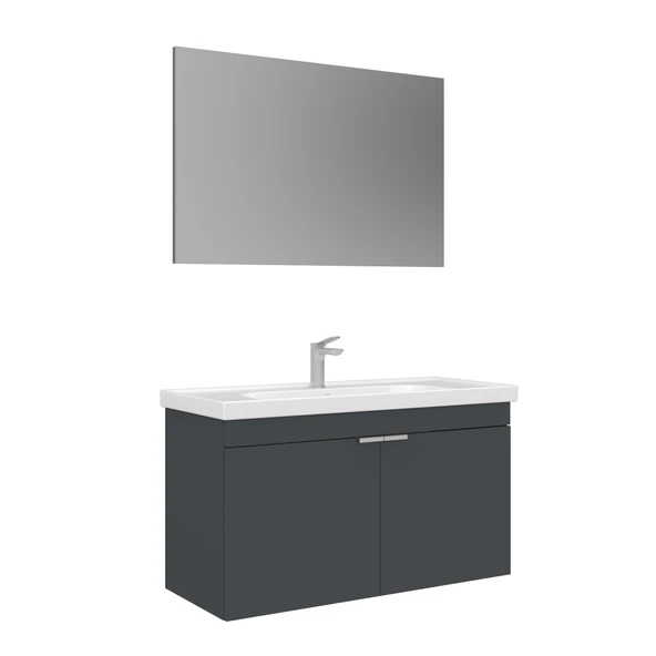 Orka Desna 100 cm Mat Antrasit Düz Aynalı Banyo Dolabı Takımı ürün görseli