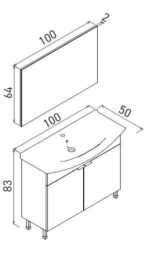 Orka Purus 100 cm Mat Antrasit Düz Aynalı Banyo Dolabı Takımı (Ayaklı) - Resim 2