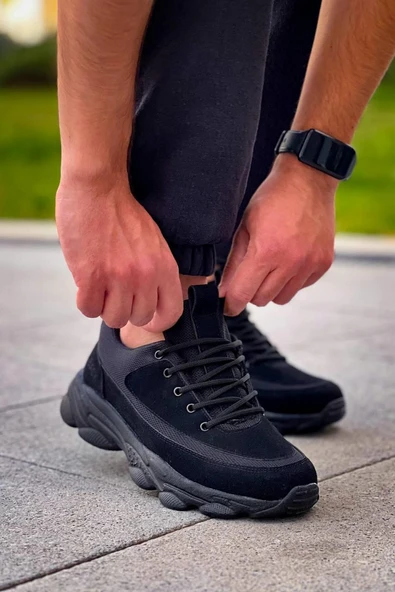 KB-707 Kuback Siyah Süet Siyah Yüksek Taban Bağcıklı Günlük Erkek Ayakkabı - 4