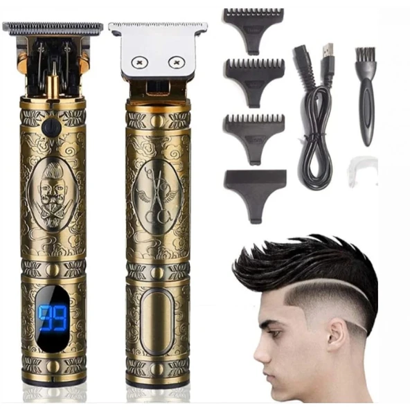 pilelistore Boruit Pro 2 İN 1 Vintage Traş Makinesi Şarjlı Dijital Göstergeli Aliminyum Gövde - 3