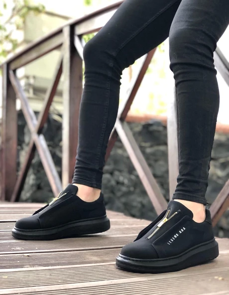 BA0310 BOA Kalın Yüksek Taban Fermuarlı Siyah Siyah Erkek Ayakkabı