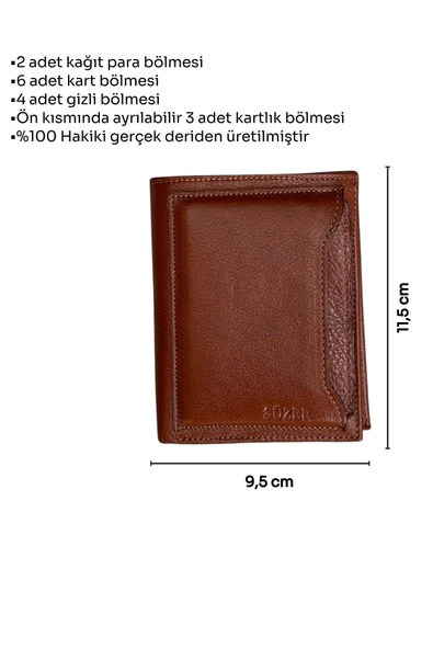Taba Hakiki Deri Çıkarılabilir Kartlıklı Dikey Model Spor Erkek Cüzdan - 3043-Taba - Resim 5