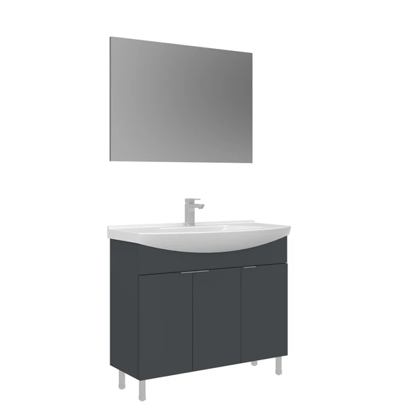 Orka Purus 100 cm Mat Antrasit Düz Aynalı Banyo Dolabı Takımı (Ayaklı) ürün görseli