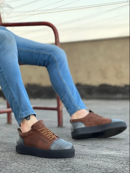 BA0104 Bağcıklı Taba Ekose Süet Siyah Taban Spor Klasik Erkek Ayakkabı - 3