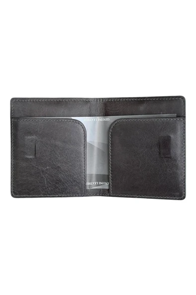 Crazy Gri Hakiki Deri İkiye Katlanır Model Mıknatıslı İnce Kredi Kartlık - 3042-Gri - Resim 4