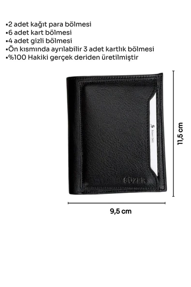 Siyah Hakiki Deri Çıkarılabilir Kartlıklı Dikey Model Spor Erkek Cüzdan - 3043-Siyah - Resim 5