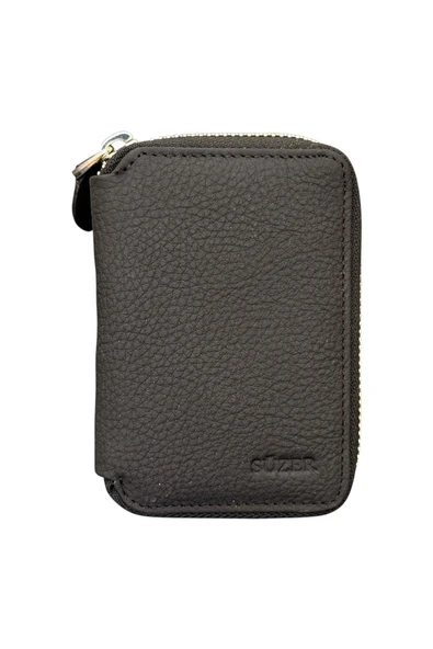 Siyah Hakiki Deri Fermuarlı Mini Boy Unisex Spor Cüzdan - 3035-Siyah - Resim 2