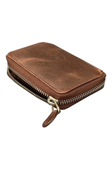 Crazy Kahverengi Hakiki Deri Fermuarlı Mini Boy Unisex Spor Cüzdan - 3035-Kahve ürün görseli