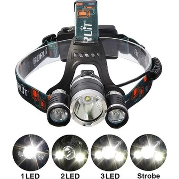 pilelistore Boruit T6 Kafa Feneri 5000 Lumens 3Xcree Xm-T6+2R5 Lamba Led Kamp Lambası