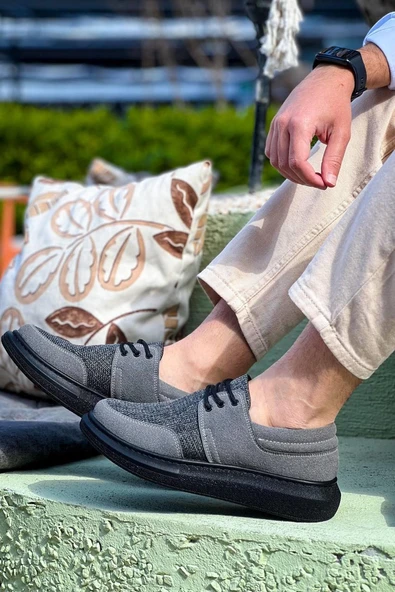 KB-042  Kuback Bağcıklı Gri Siyah Taban Günlük Erkek Ayakkabı - 4