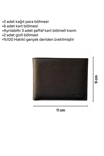 Siyah Hakiki Deri Ayrılabilir İç Bölmeli Yatay Model Klasik Erkek Cüzdan  3017-Siyah - Resim 5