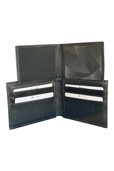 Siyah Hakiki Deri Ayrılabilir İç Bölmeli Yatay Model Klasik Erkek Cüzdan  3017-Siyah - Resim 4