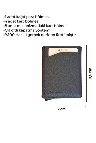 Lacivert Otomatik Mekanizmalı Üçe Katlamalı Hakiki Deri Kredi Kartlık - 3007-Lacivert - Resim 5