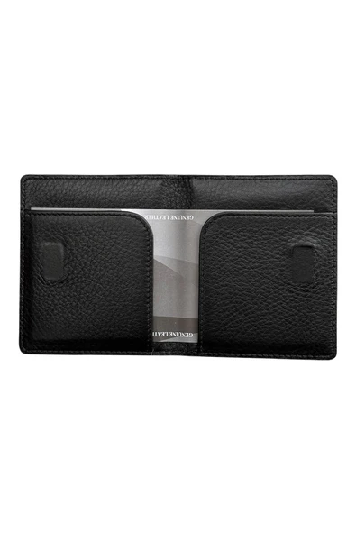 Siyah Hakiki Deri İkiye Katlanır Model Mıknatıslı İnce Kredi Kartlık - 3042-Siyah - Resim 3