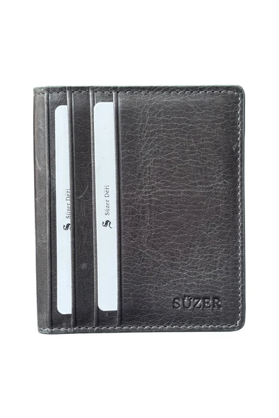 Crazy Gri Hakiki Deri İkiye Katlanır Model Mıknatıslı İnce Kredi Kartlık - 3042-Gri ürün görseli