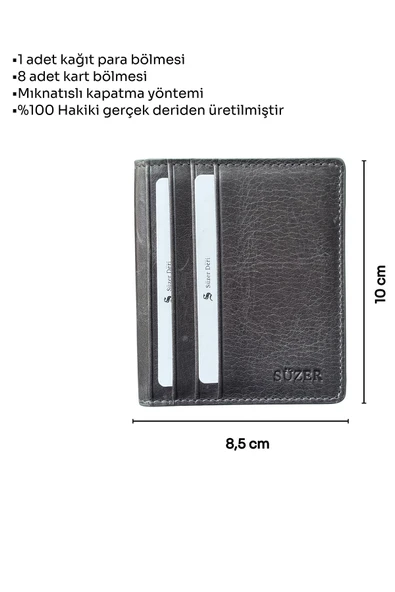 Crazy Gri Hakiki Deri İkiye Katlanır Model Mıknatıslı İnce Kredi Kartlık - 3042-Gri - Resim 5