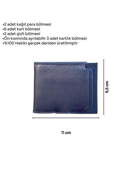 Lacivert Hakiki Deri Çıkarılabilir Kartlıklı Yatay Klasik Erkek Cüzdan - 3003-Laci - Resim 5