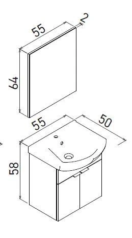 Orka Purus 55 cm Parlak Beyaz Düz Aynalı Banyo Dolabı Takım ve Boy Dolabı (Asma) - Resim 2