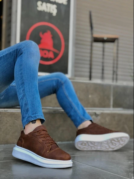 BA0548 BOA Kalın Yüksek Taban Taba Beyaz Bağcıklı Spor Erkek Ayakkabı - 2