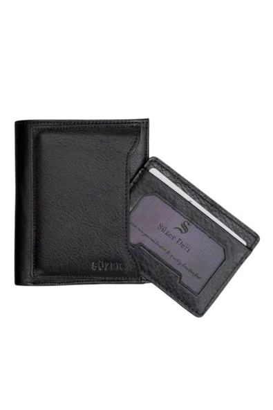 Siyah Hakiki Deri Çıkarılabilir Kartlıklı Dikey Model Spor Erkek Cüzdan - 3043-Siyah ürün görseli