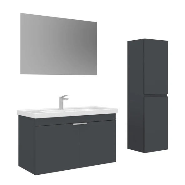 Orka Desna 100 cm Mat Antrasit Düz Aynalı Banyo Dolabı Takımı ve Boy Dolabı ürün görseli
