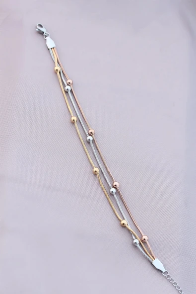 pilelistore 316L Kararmaz Çelik Gümüş Renk Top Zincirli Kadın Bileklik - TJ-BB4172 - 2