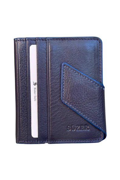 Lacivert Hakiki Deri İkiye Katlanır Patlı ve Mıknatıslı Model Kredi Kartlık - 3041-Lacivert ürün görseli