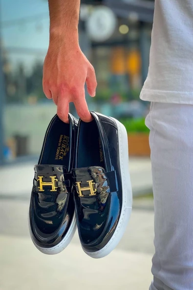 KB-027  Kuback Bağcıksız Siyah Rugan H Günlük Erkek Ayakkabı - 3