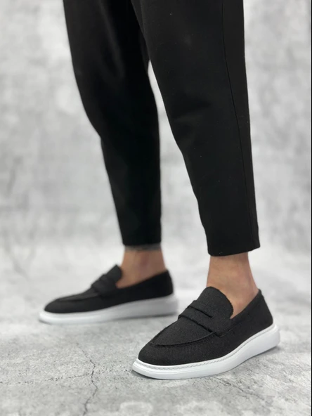 BA0355 Bağcıksız Keten Siyah Klasik Corcik Erkek Ayakkabı - 2