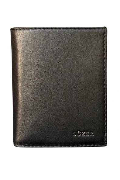 Siyah Hakiki Deri Fermuarlı ve Madeni Para Bölmeli Dikey Klasik Erkek Cüzdan - 3002-Siyah - Resim 2