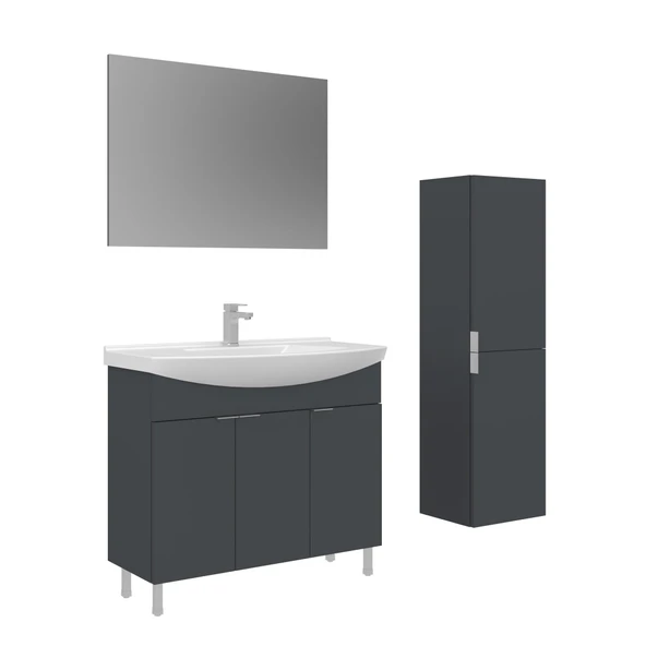 Orka Purus 100 cm Mat Antrasit Düz Aynalı Banyo Dolabı Takımı ve Boy Dolabı (Ayaklı) ürün görseli